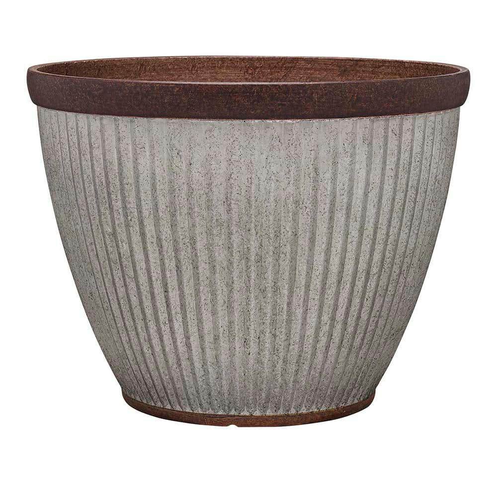 Westlake 10" Rustic Galvanized Resin Round Planter for Indoor/Outdoor