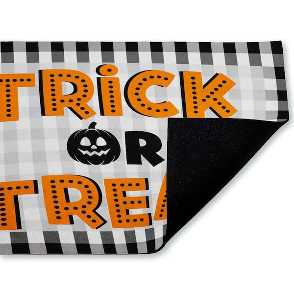 Trick Or Treat Gingham Black 18 in. x 30 in. Polyester Non-Slip Outdoor Door Mat