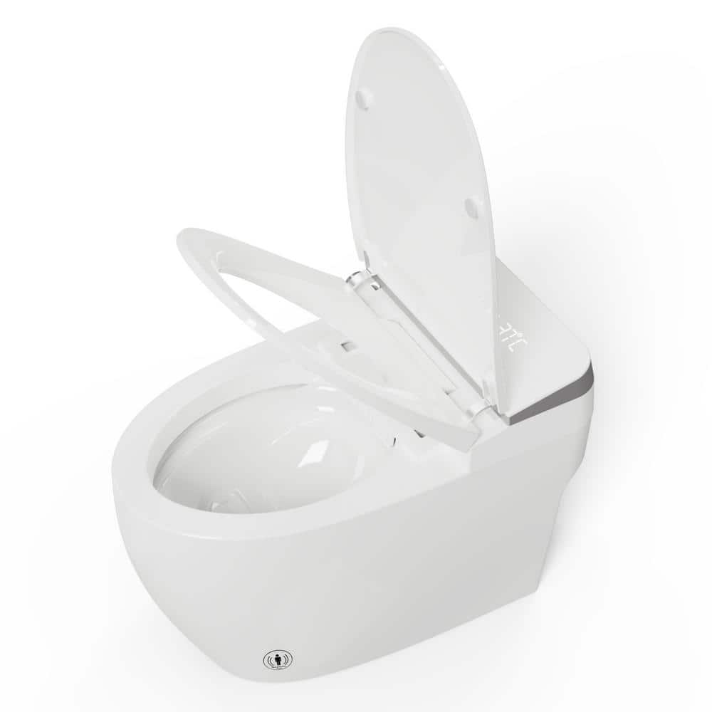 1-Piece Elongated Smart Bidet Toilet Auto Single Flush 1.28 GPF in White, w
