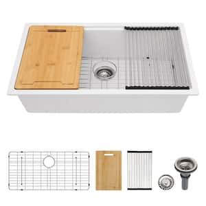 Quartz Composite 30 in. W Undermount Single Bowl Workstation Kitchen Sink in White