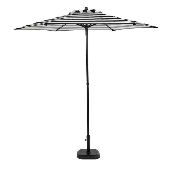 Hampton Bay 7.5 ft. Steel Market Outdoor Patio Umbrella in Black and White Cabana Stripe