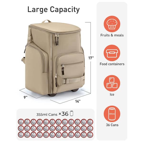 23 Rolling Cooler Backpack, Leakproof Waterproof Insulated 36