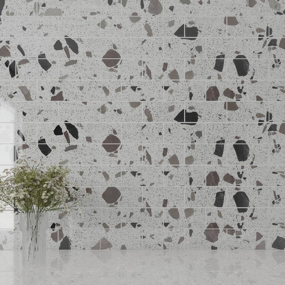 Silver Glass Terrazzo Subway Wall Tile 3'' x 6''