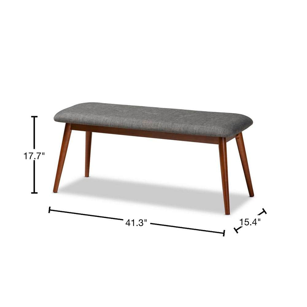 Flora Medium Oak and Gray Upholstered Dining Bench