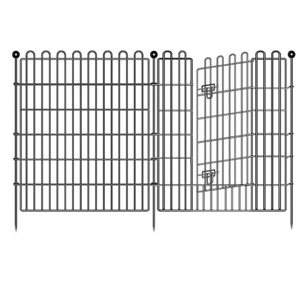 32 in. Metal Decorative Garden Fence with Gate Animal Barrier 35.4 ft for Pets Landscape Temporary Use