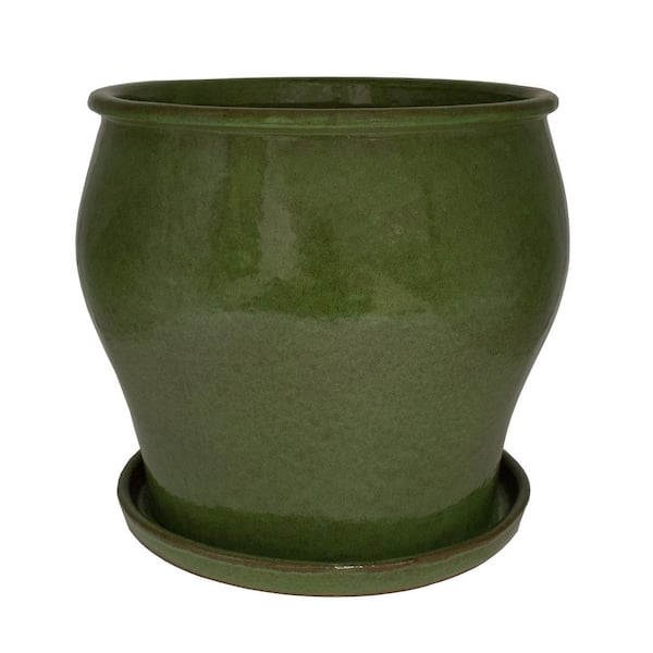 Trendspot 16 in. Dia Green Solid Studio Ceramic Planter DB10021-16H ...