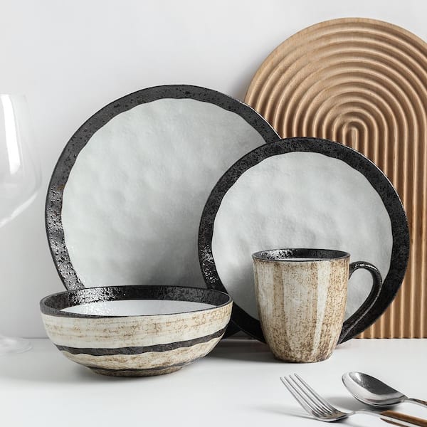 Stone Lain Lucy 32-Piece Dinnerware Set Porcelain, Service For 8, Beige