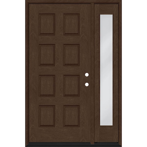 Steves & Sons Regency 51 in. x 80 in. 8-Panel LHIS Hickory Stain Mahogany Fiberglass Prehung Front Door w/12in.Sidelite
