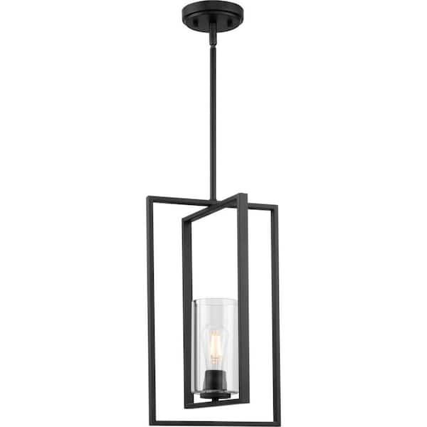 Tavares Collection 60-Watt 11 in. 1-Light Matte Black Mini, Pendant Light with Clear Glass Shade No Bulbs Included