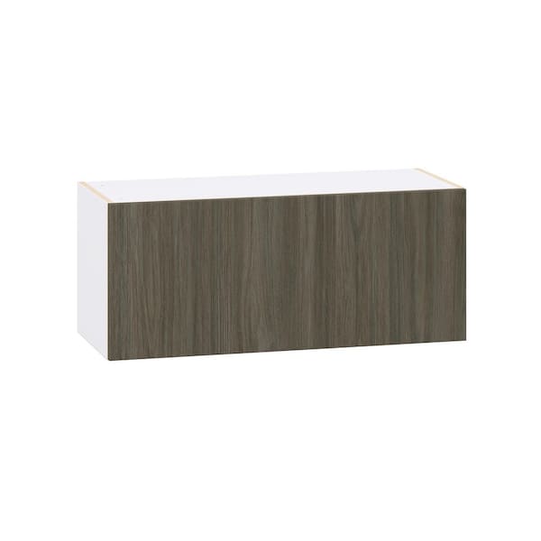 J COLLECTION 36 in. W x 15 in. D x 14 in. H Medora Textured in Slab Walnut Assembled Wall Bridge Kitchen Cabinet with Lift Up Door