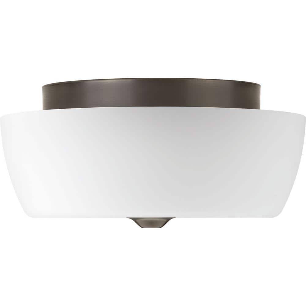 Antique Bronze 2-Light Flush Mount with Etched Glass Shade