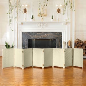 2 ft. Short Woven Fiber Folding Screen - 8 Panel - Cream