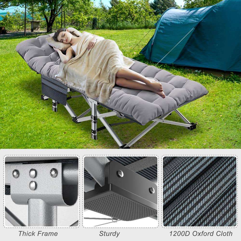 Gray Steel Folding Camping Cot with Oxford Mattress