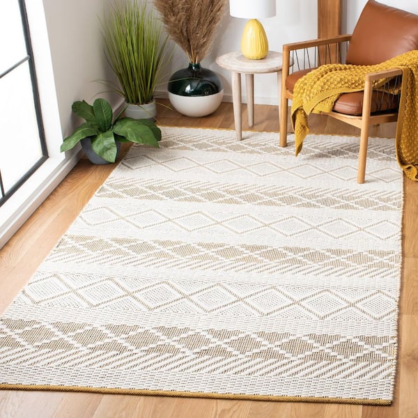 Natura 5 ft. x 8 ft. Ivory/Yellow Chevron Striped Zig-Zag Area Rug