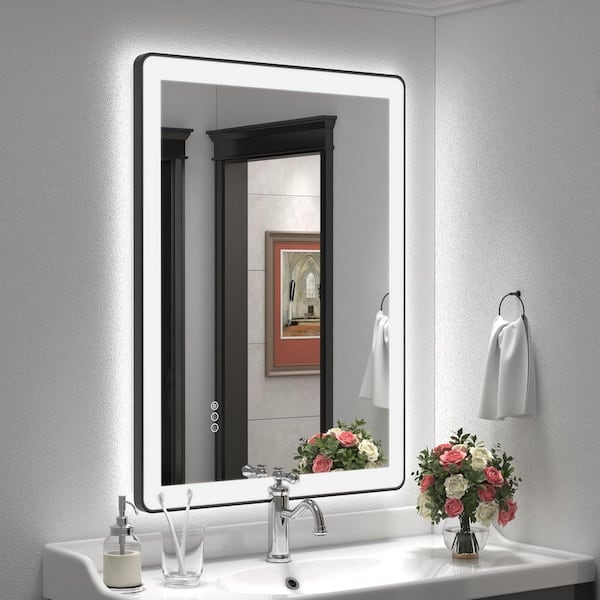 24 in. W x 36 in. H Rectangular Framed Front and Back LED Lighted Anti-Fog Wall Bathroom Vanity Mirror in Tempered Glass