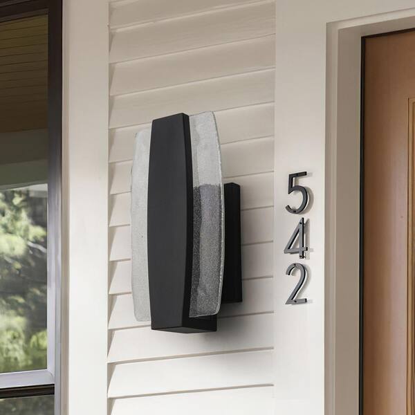 Atlas 1-Light Modern Integrated LED Black Outdoor Lantern Wall Sconce with Bubble Glass 3000K Exterior Light