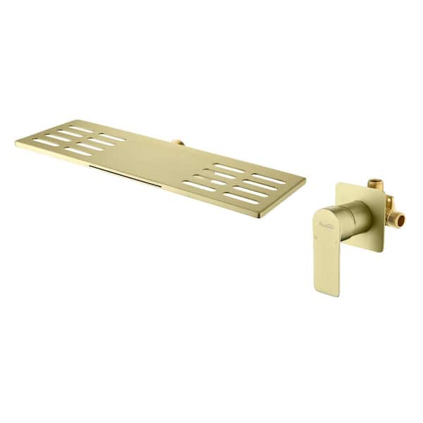FLG Single-Handle Wall Mount Roman Tub Faucet Brass Waterfall Bath Tub Filler (Valve Included) in Brushed Gold