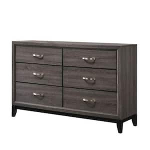 16.4 in. Gray and Black 6-Drawer Wooden Dresser Without Mirror
