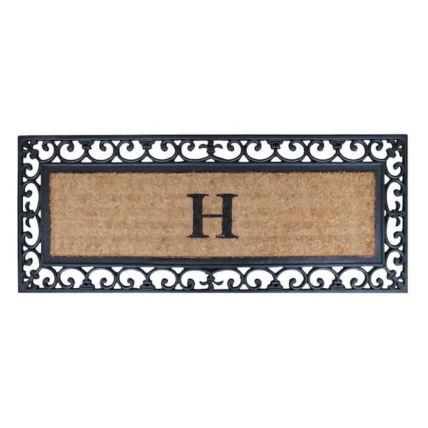 Unbranded A1HC First Impression Myla 17.7 in. x 47.25 in. Monogrammed Rubber and Coir Monogrammed H Door Mat