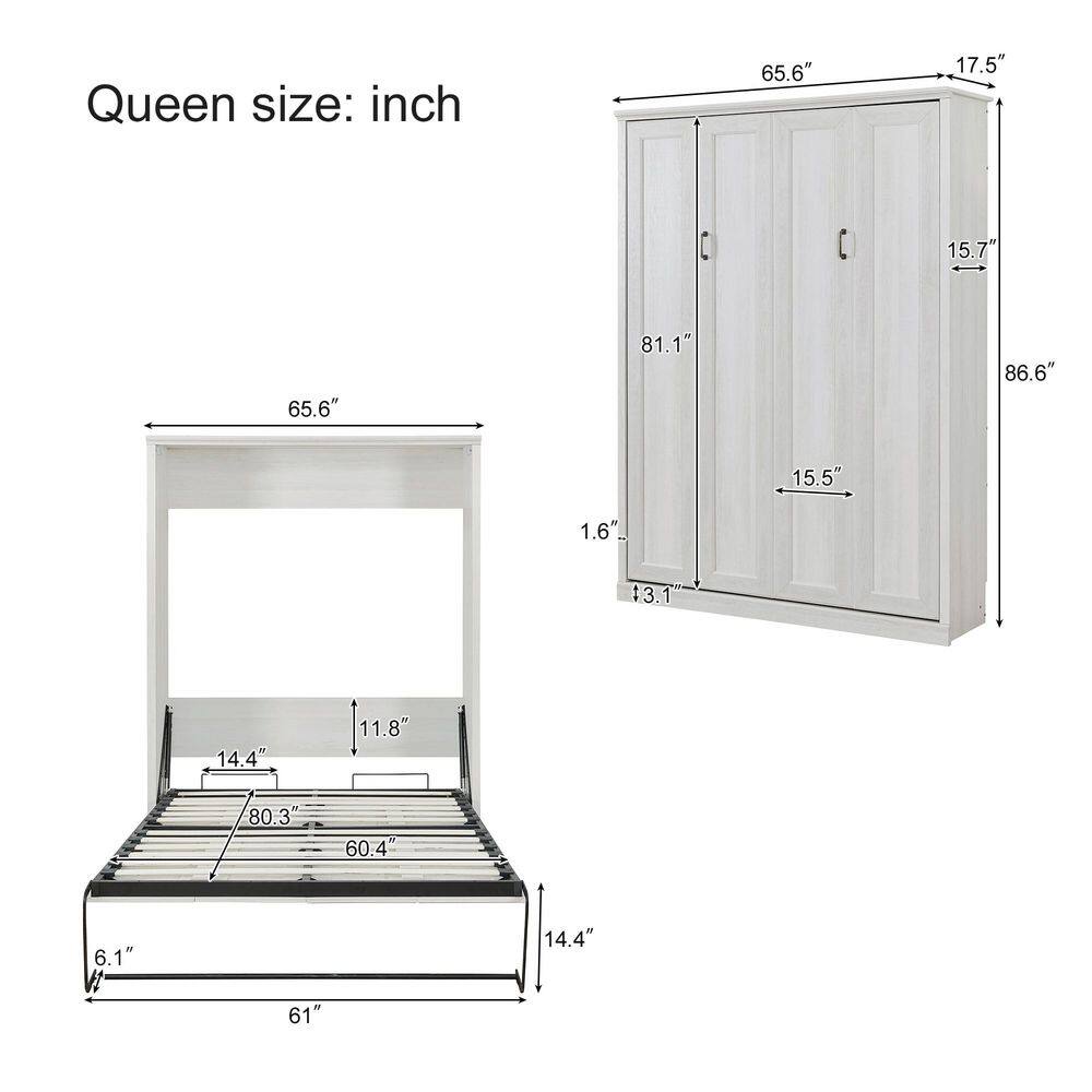 Rustic White Wood Frame Queen Size Murphy Bed, Perfect for Guest Room, Bedroom, Guest Room, Home Office - thumbnail 7