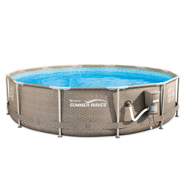 Summer Waves Dark Wicker 12 ft. Round 30 in. Deep Metal Frame Pool