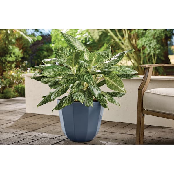 16 in. Lucinda Blue Waltz Decorative Plastic Planter (16 in. D x 13 in. H) with Drainage Hole
