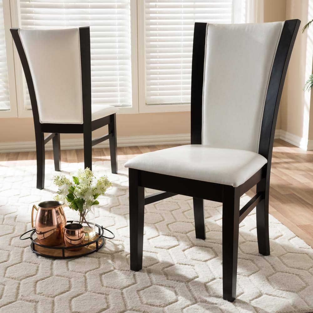 Adley White Faux Leather and Dark Brown Wood Parsons Side Chair Set