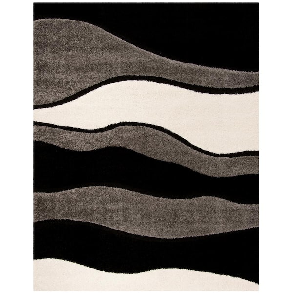 SAFAVIEH Florida Shag Gray/Black 8 ft. x 10 ft. Geometric Area Rug