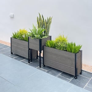 Planter 17 in. D x 28 in. H x 91 in. W Grey and Black Composite Board and Steel Corner and 2-Trough Bundle