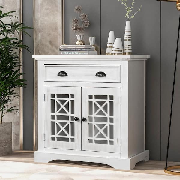 Harper & Bright Designs White Storage Cabinet wih Doors and Big Wood Drawer