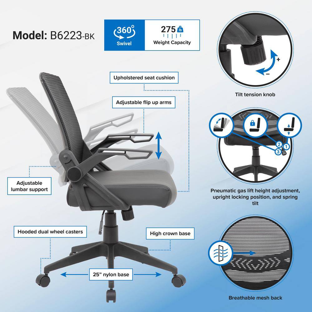 Adjustable Black Mesh Task Chair with Flip Arms