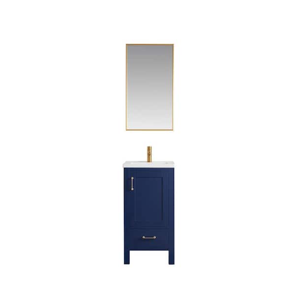 ROSWELL Gela 18 in. W x 16 in. D x 34.4 in. H Single Sink Bath Vanity in Royal Blue with Drop-In White Ceramic Top and Mirror