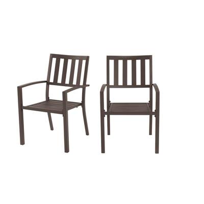 Mix and Match Dark Taupe Steel Stackable Slat Outdoor Dining Chairs (2-Pack)