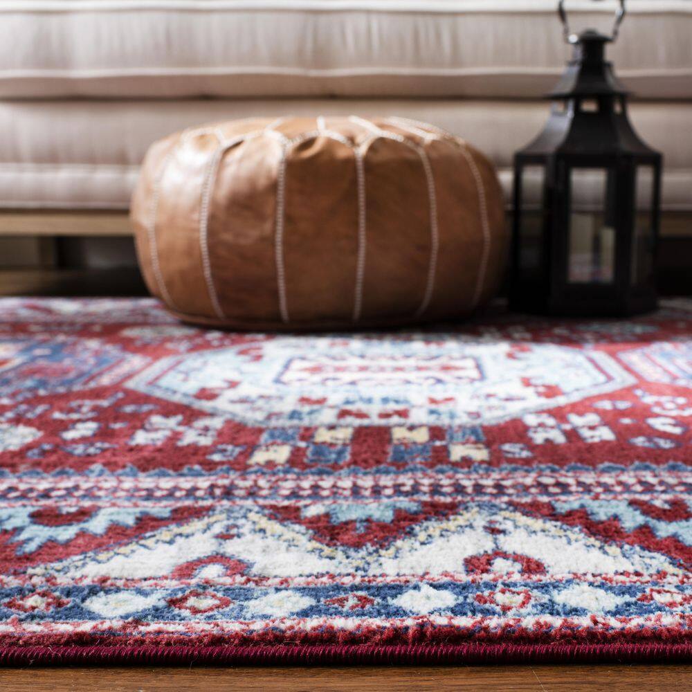 Kazak Red and Blue 4' x 6' Synthetic Area Rug