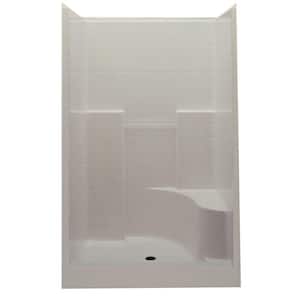Everyday 60 in. x 35 in. x 76 in. 1-Piece Shower Stall with Right Seat and Center Drain in Bone