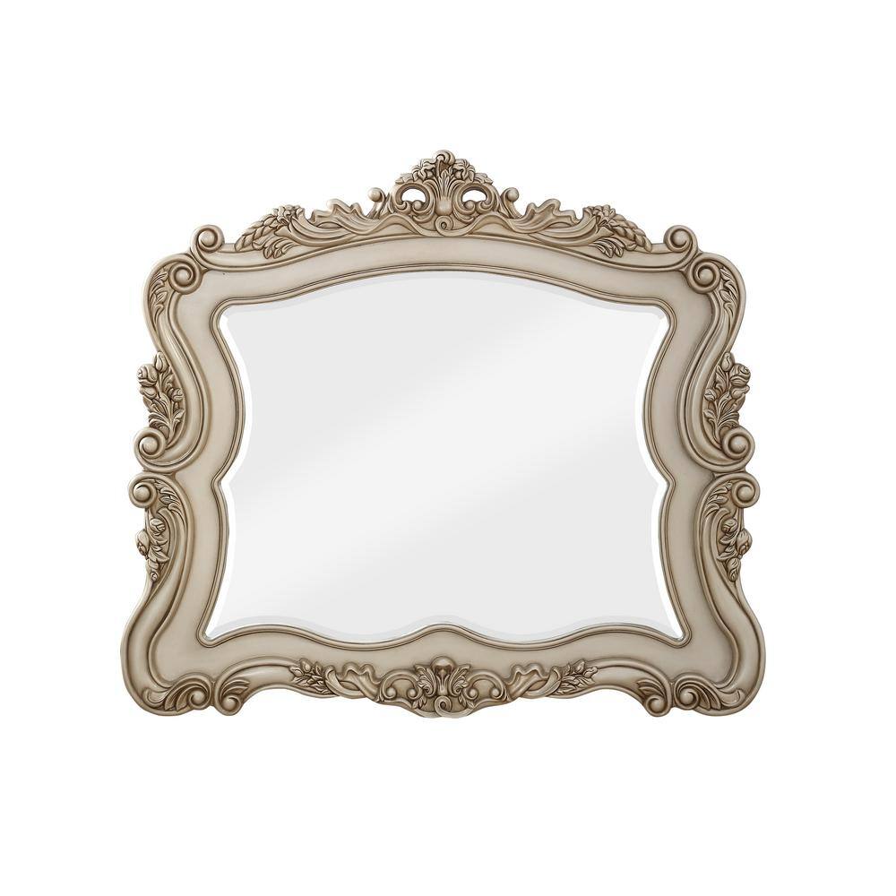 Golden Ivory 6-Drawer Wooden Vanity Desk with Mirror