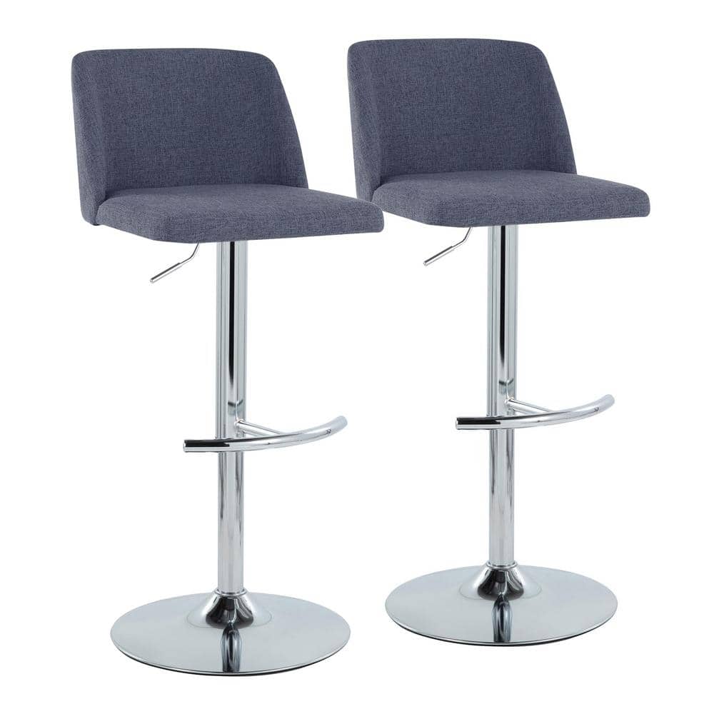 Blue Adjustable Swivel Barstool with Metal Frame