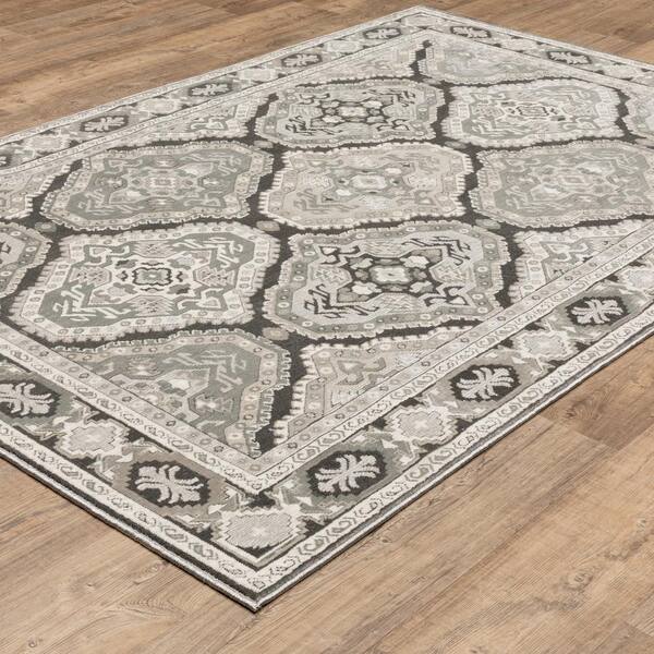 Edgewater Gray/Ivory 2 ft. x 8 ft. Traditional Trefoil Panel Medallion Polyester Indoor Runner Area Rug