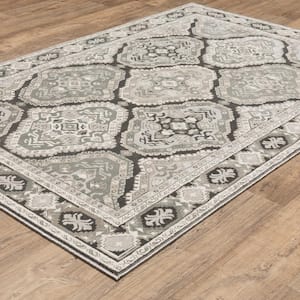 Edgewater Gray/Ivory 7 ft. x 10 ft. Traditional Trefoil Panel Medallion Polyester Indoor Area Rug