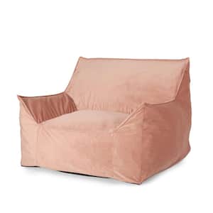 Velie Pink Velveteen Bean Bag Chair with Armrests