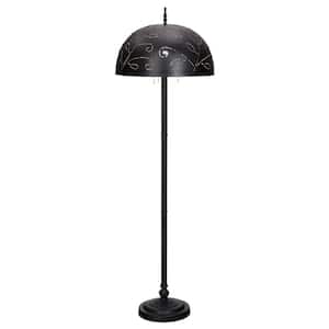 Sigrid 65.25 in. H Black and Gold Metal 3-Light Standard Candlestick Floor Lamp with Bowl Shade