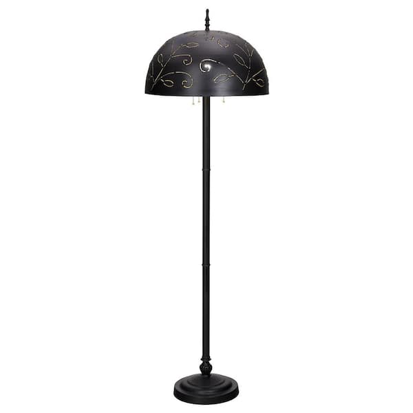 River of Goods Sigrid 65.25 in. H Black and Gold Metal 3-Light Standard Candlestick Floor Lamp with Bowl Shade