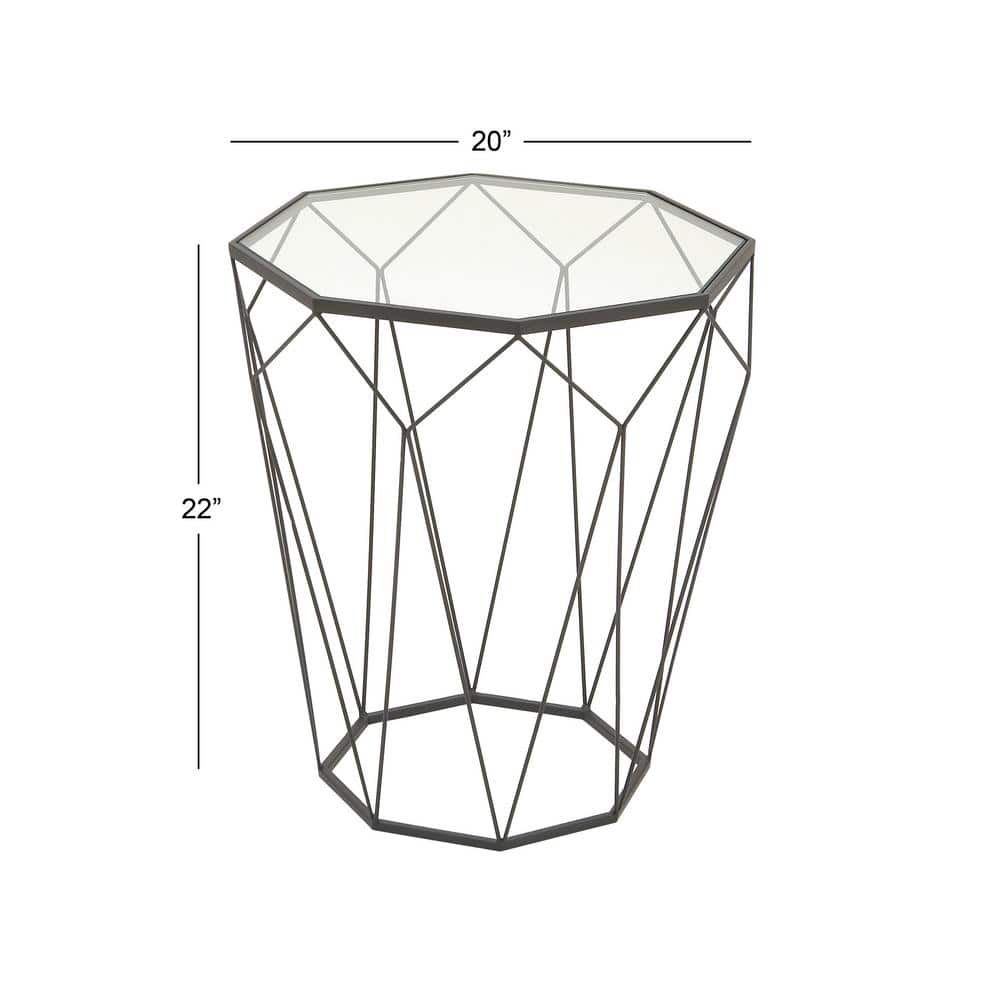 Elegant Geometric Round Metal & Glass Mirrored Accent Table