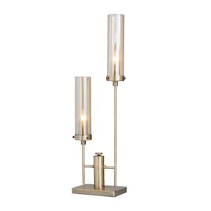 33 in. Gold Metal Tall Task and Reading Table Lamp with Cylinder Glass Shades