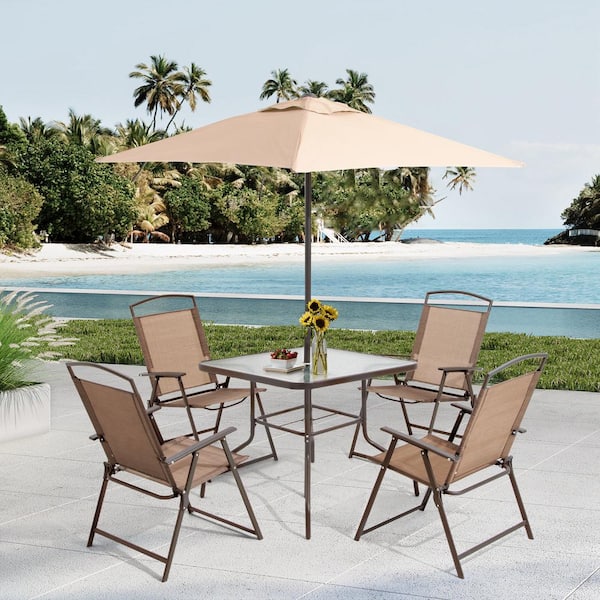 Crestlive Products 6-Piece Metal Square Outdoor Dining Set and Umbrella