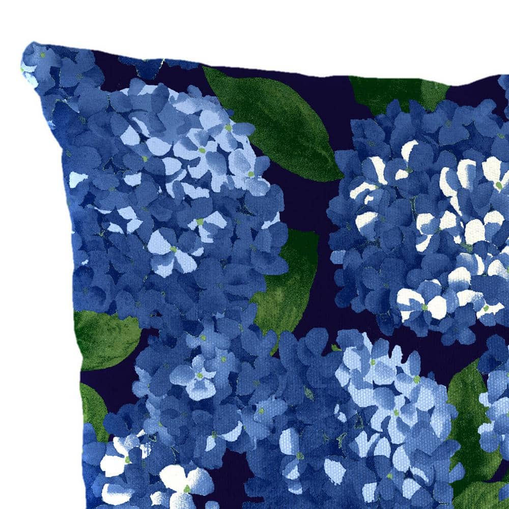 Hydrangea Midnight Blue Floral Rectangular Outdoor Lumbar Throw Pillow Set