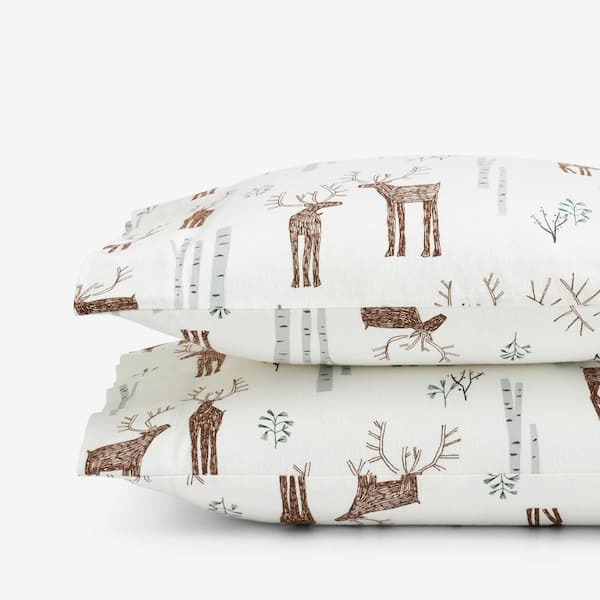 The Company Store Company Cotton White/Brown Oh Deer Velvet Flannel Standard Pillowcase (Set of 2)