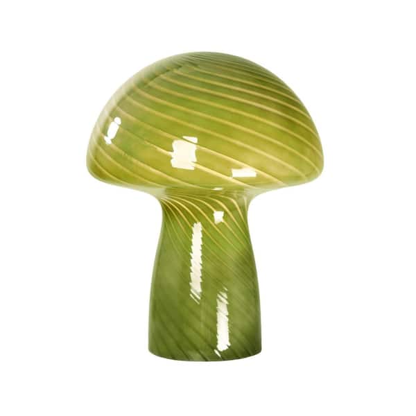 9 in. Green Mushroom Bedside Table Lamp Translucent With Vintage Style Striped