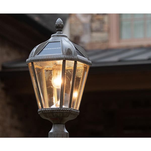 Royal Bulb Series 1-Light Weathered Bronze Outdoor Weather Resistance Solar LED Post Light with 3 in. Fitter and Bulb