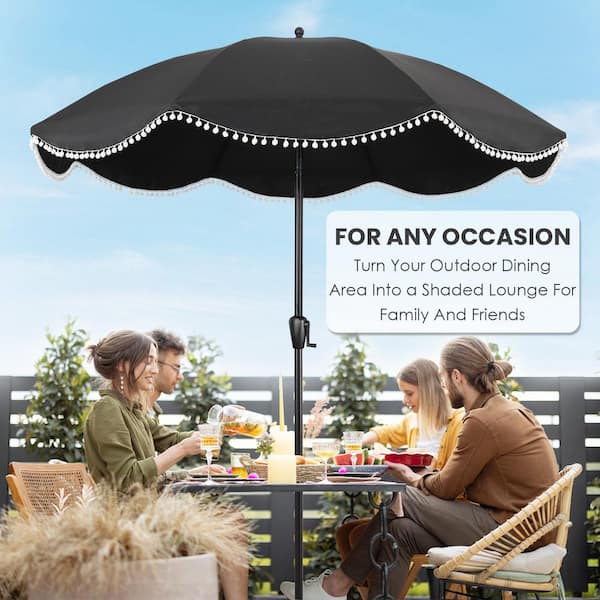 9 ft black patio umbrella Sun-Ray 9 ft. Round Market Patio Umbrella in Black